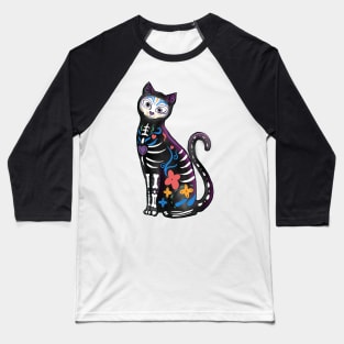 Mexican Skull Cat Baseball T-Shirt